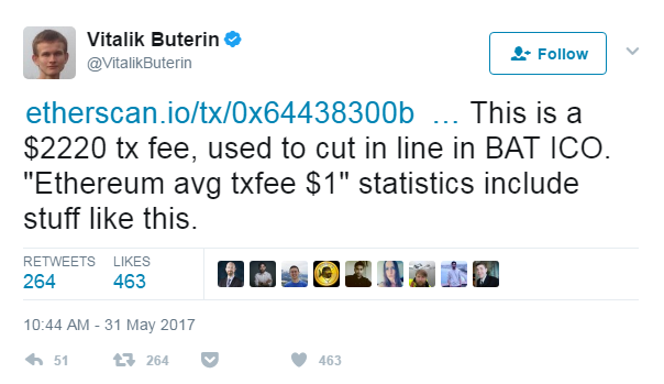 Vitalik Buterin a Twitteren mutatott extrém magas tranzakciós díjat