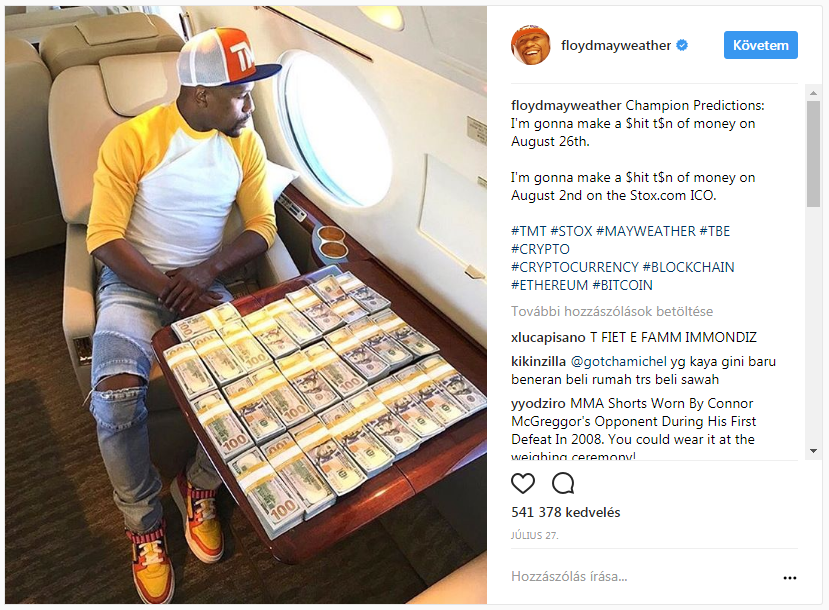 Mayweather kriptopénz kibocsátást reklámoz