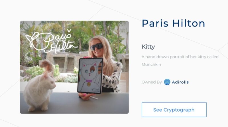 Paris Hilton Ethereum-alapú műalkotást árul 5 millió forintért – természetesen a macskájáról