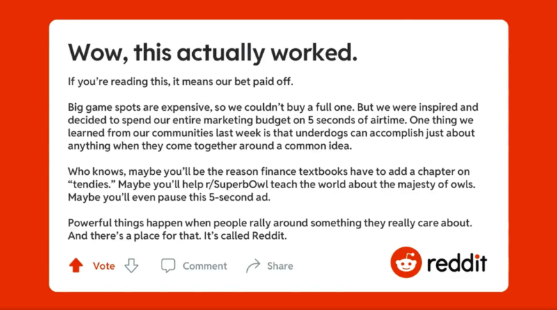 Super Bowl hirdetésre költötte éves reklámbüdzséjét a Reddit, GameStop ‘tendiket’ ünnepli