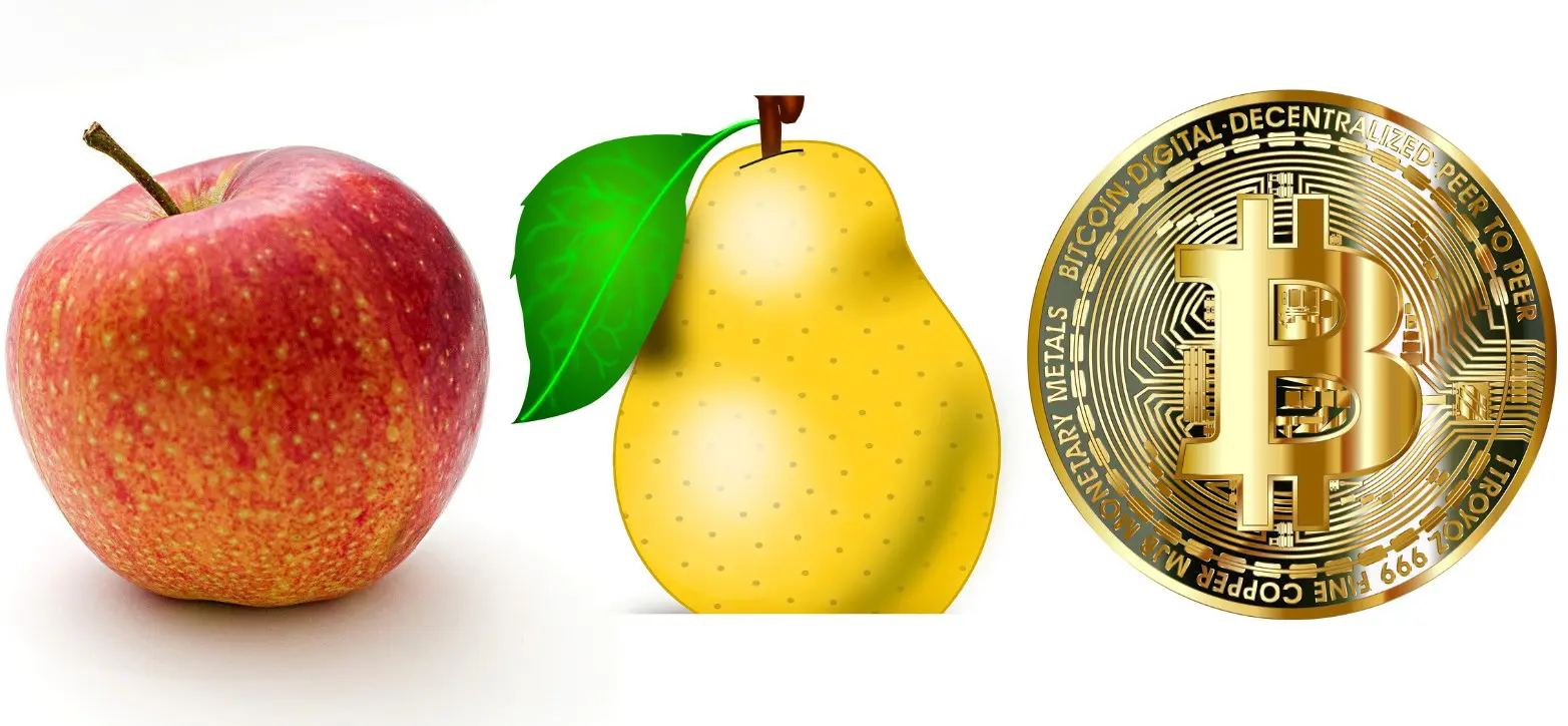 Alma, körte, bitcoin. (Pixabay.com, Canva.com)