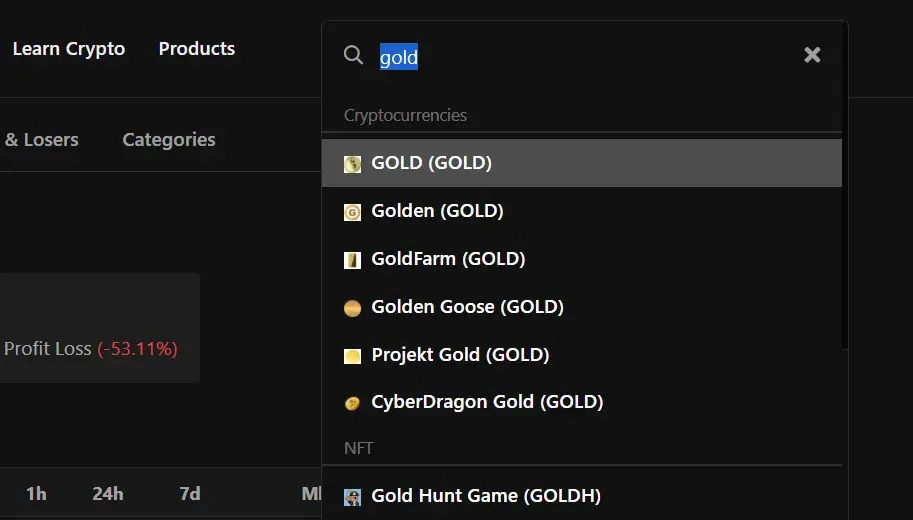 “GOLD” tickerkódok. Vigyázz, mit veszel! (Coingecko.com)