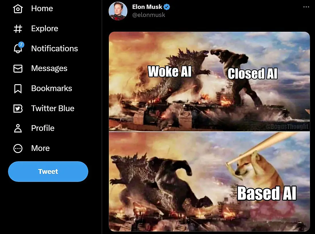Elon Must twitter-mémje a Based AI-ról és a többiekről.