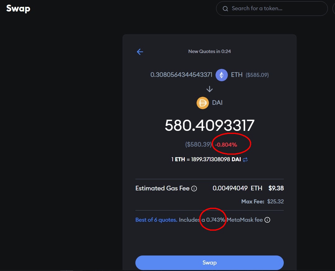 Váltás (swap) a Metamask-on keresztül.