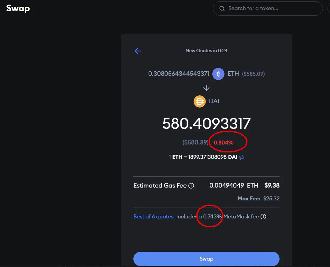Váltás (swap) a Metamask-on keresztül.