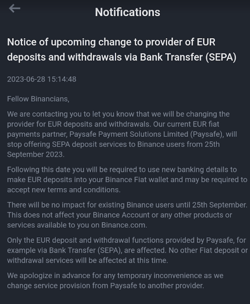 Binance SEPA
