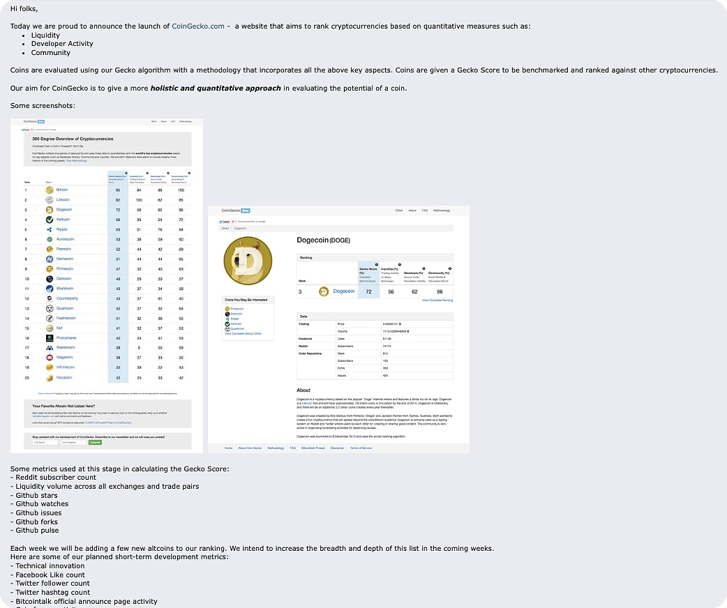 CoinGecko a BitcoinTalkon