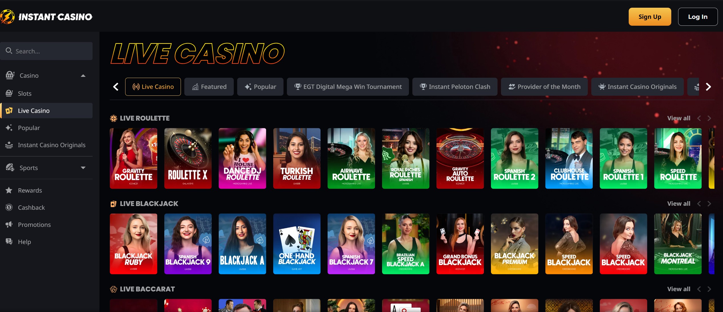 Instant Casino főoldal