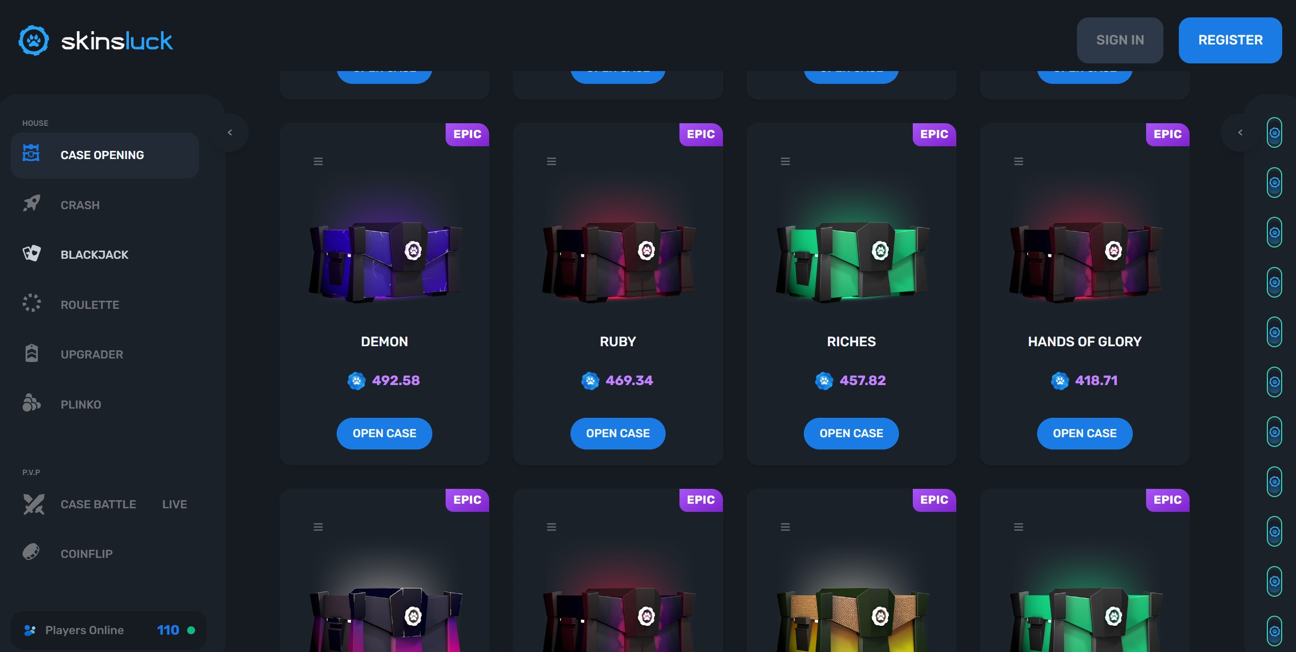 SkinsLuck CSGO loot boxok