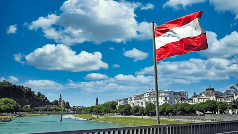 Austrian flag on bridge