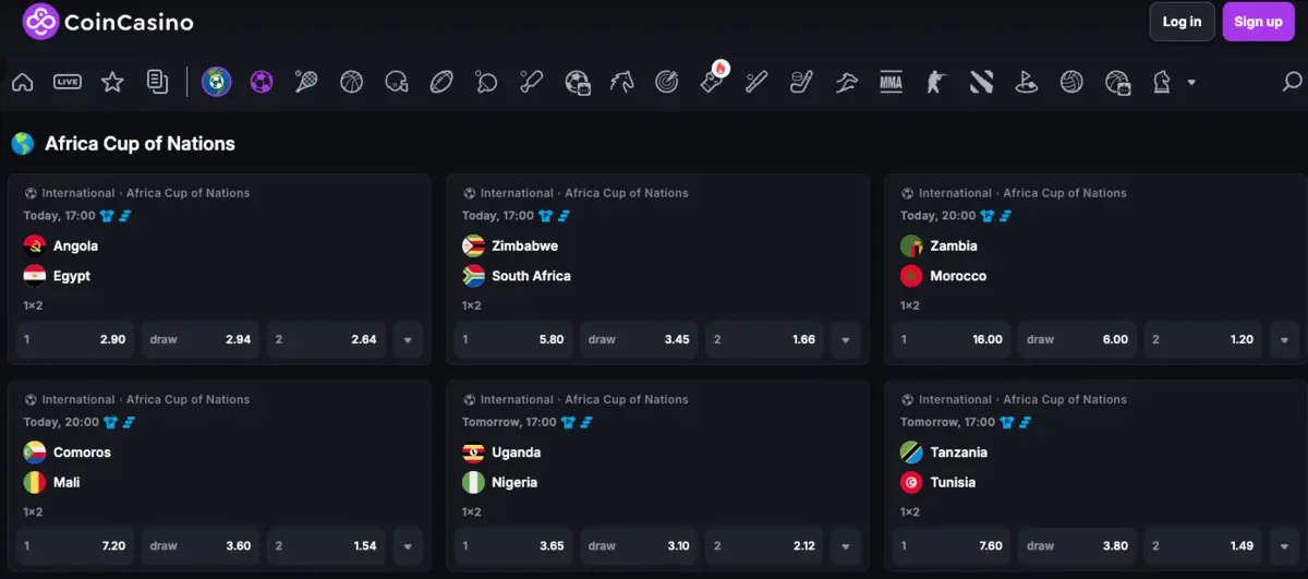 coincasino afcon fogadas