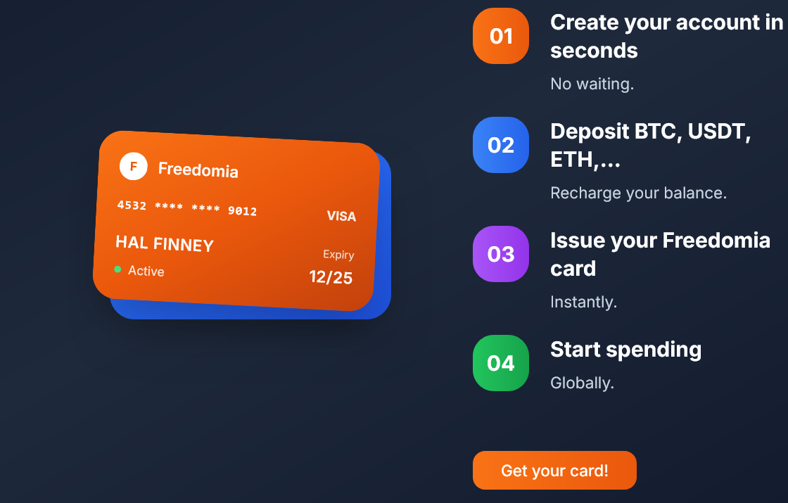 Freedomia Visa kártya regisztráció