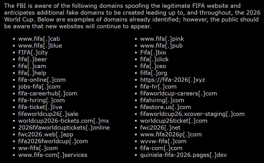 Hamis FIFA weboldalak - Forrás: FBI
