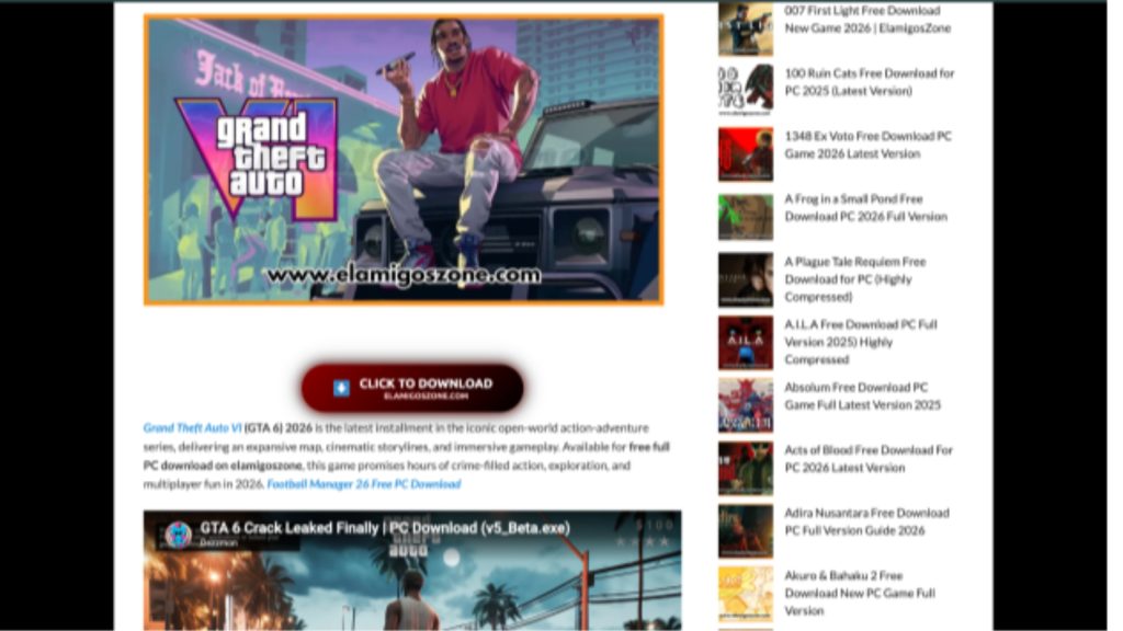 Hamis GTA 6-letöltőoldal, amely a játék helyett kártevőt juttat a számítógépre.