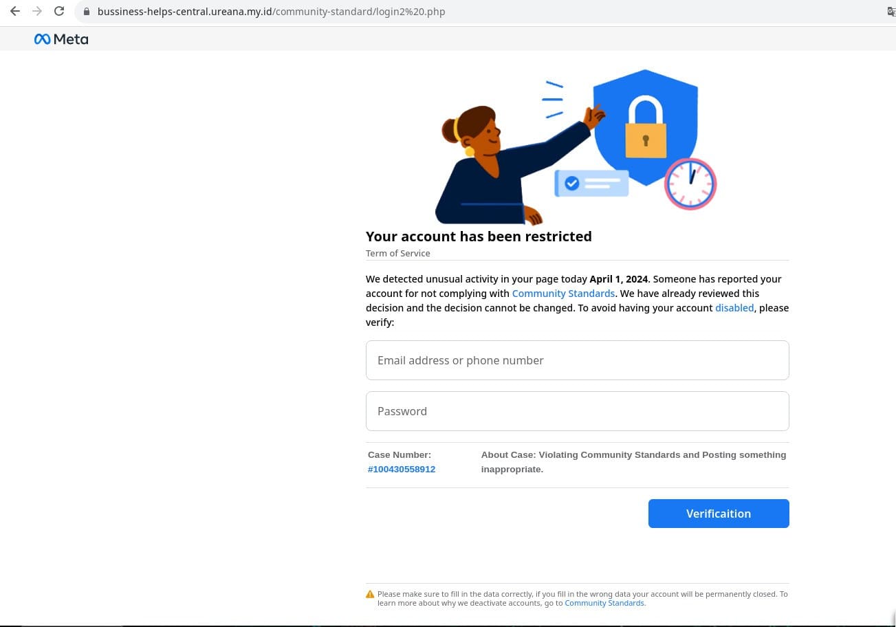 Egy hamis „account restriction” felület