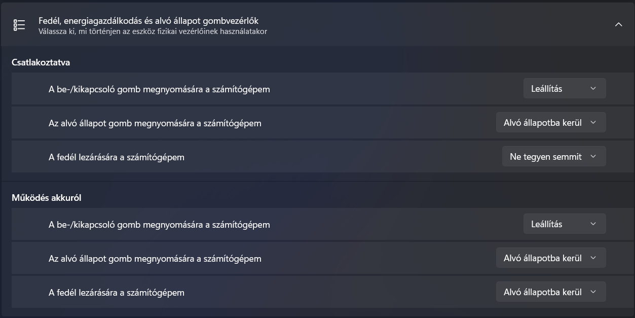 Windows beállítások